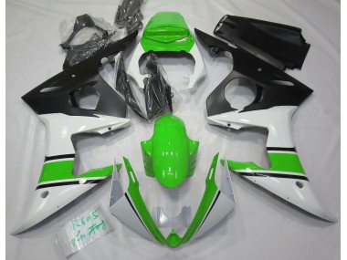2003-2005 Gloss White and Green Yamaha R6 Fairings